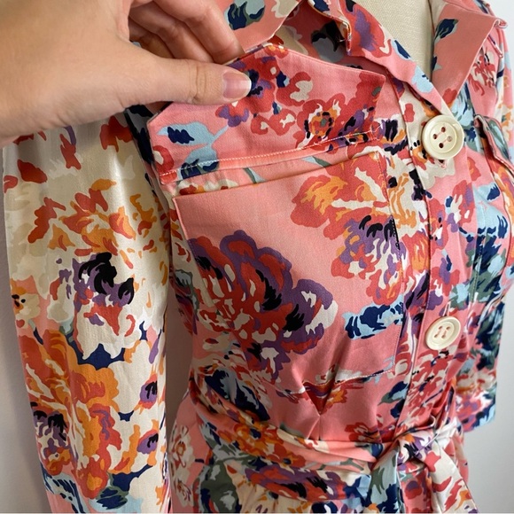 Zara SS18 Pink Floral Print Belted Shirt Midi Dress Size XS Button Tie Waist - Picture 7 of 16